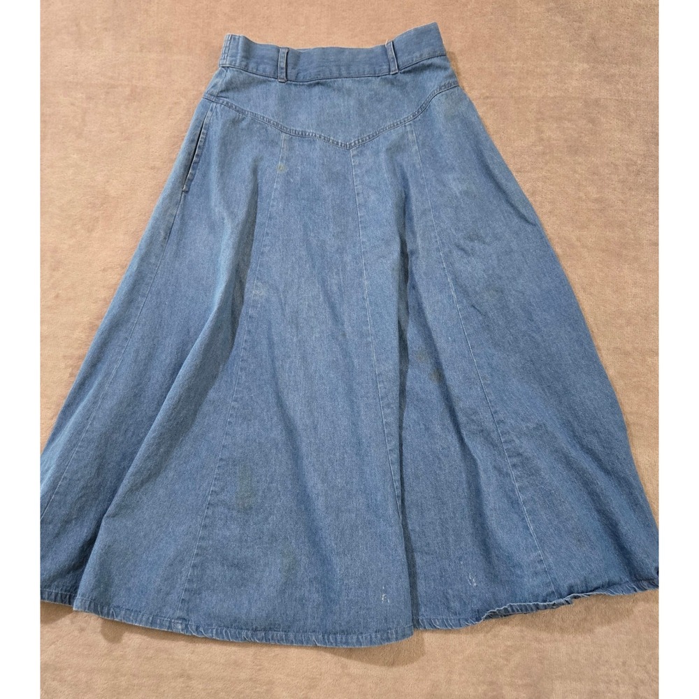 Vtg Denim Skirt Size 8 Flare Western Boho Cowgirl Heritage Prairie Cottagecore